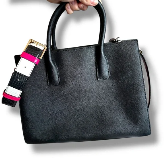 Kate Spade Black Cameron Street Candace handbag with striped strap & tassel - Picture 4 of 15